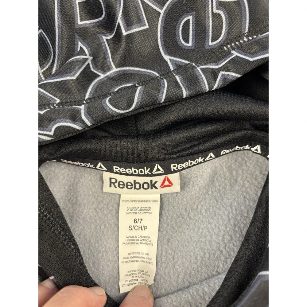 Reebok Boys Hoodie Pullover With All Over Logo Print Black White Size 6/7